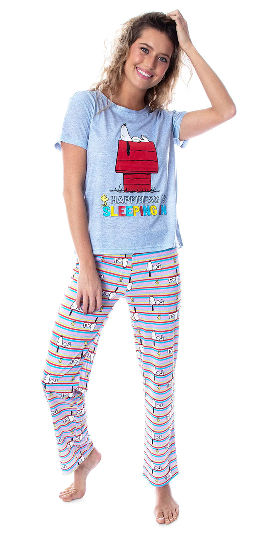 INTIMO Peanuts Womens Snoopy Happiness is Sleeping In Shirt And Pants Sleepwear - - pajama