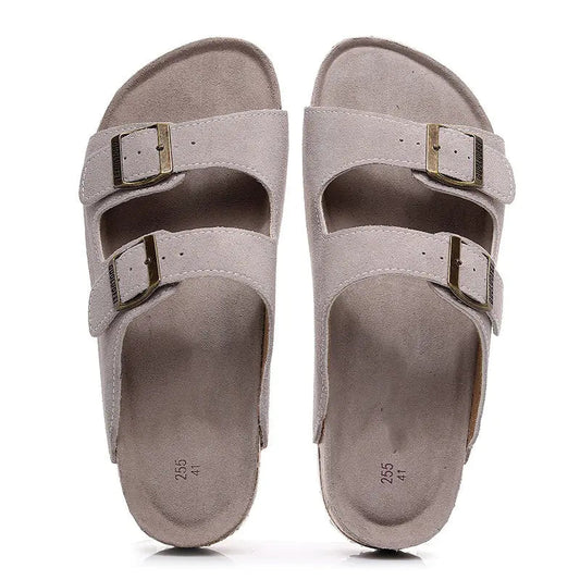 Genuine Leather Cork Sandals - Beige 40 - sandals