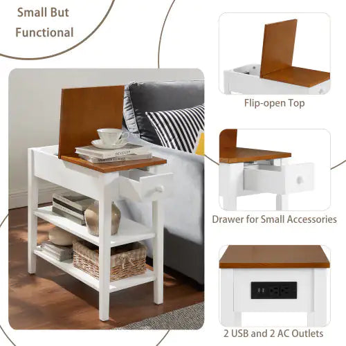 White 2-Tone Coffee Table with USB Charging Port - Kia Day Design