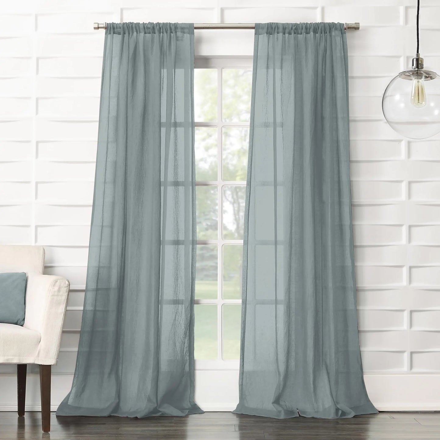 Harbor Blue Tayla Crushed Texture Semi-Sheer Rod Pocket Curtain Panel 50" x 95" - Kia Day Design