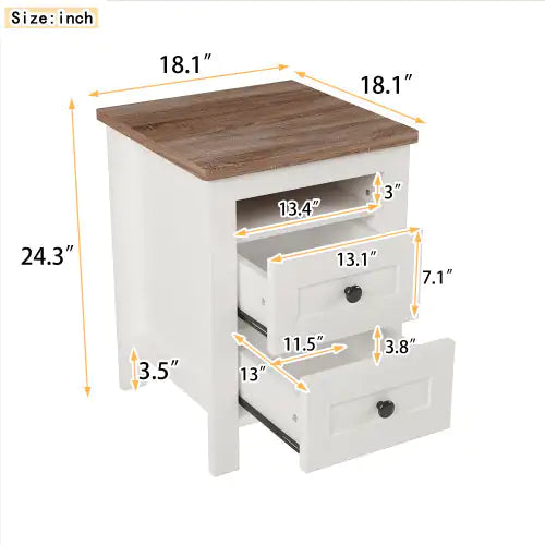 2 Drawer White End Table - - Table