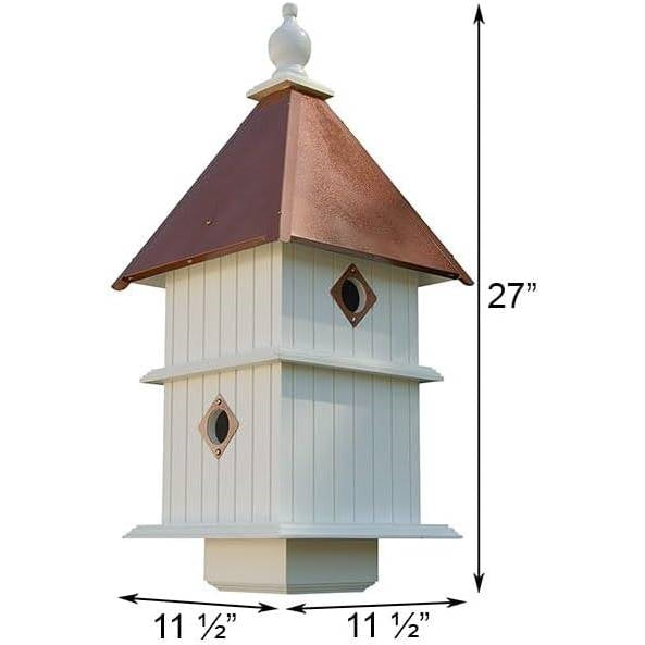White Two Story Songbird BirdHouse with Copper Colored Roof - Made in USA - - Outdoor > Outdoor Decor > Bird Houses