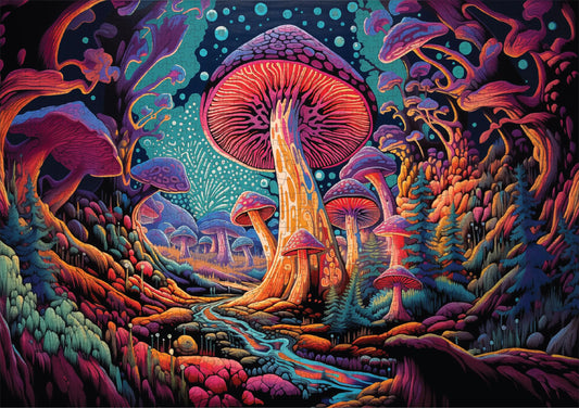 Trippy Puzzle Co - 1000 Piece Mystical Mushrooms Jigsaw Puzzle - - puzzle
