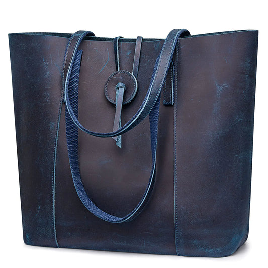 S-ZONE Vintage Genuine Leather Large Tote Bag Handbag - - shoulder bag