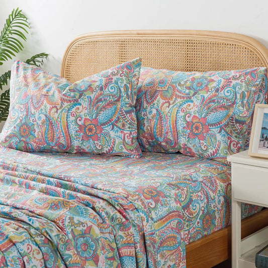 Paisley California King Floral Cotton Sheet Set 4 Pc - Kia Day Design