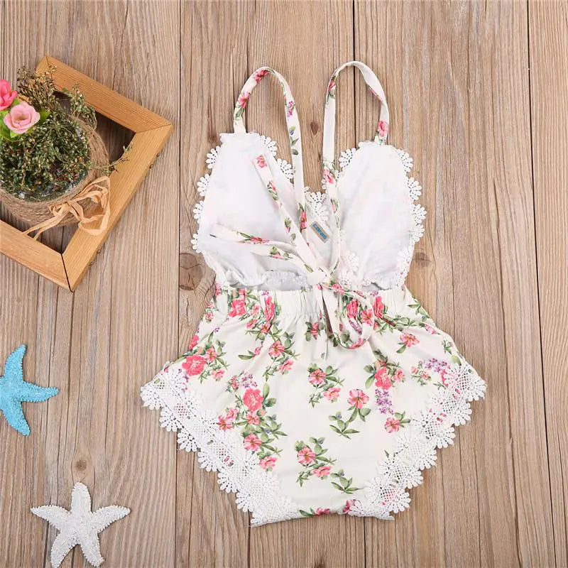 Baby Girl Floral Lace Romper - - baby clothes