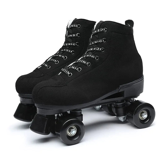 Black Suede Roller Skates Outdoor Suede Quad Skates - - skates