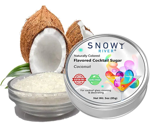 Snowy River Naturally Flavored Coconut Cocktail Sugar (1x3oz tin) Colored & Flavored Coconut Rimming Sugar Beverage Rimmer for all Occassions (Coconut)
