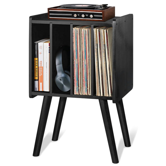 Acacia Wood LP Record Player Stand with 4 Cabinets Holds up to 100 Vinyls - - cabinet
