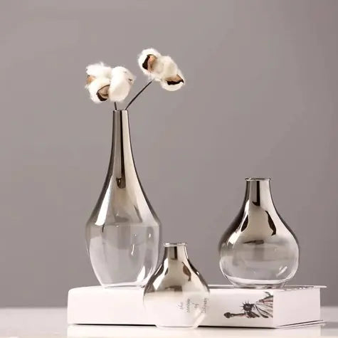 Silver Modern Minimalist Glass Flower Vase - Kia Day Design