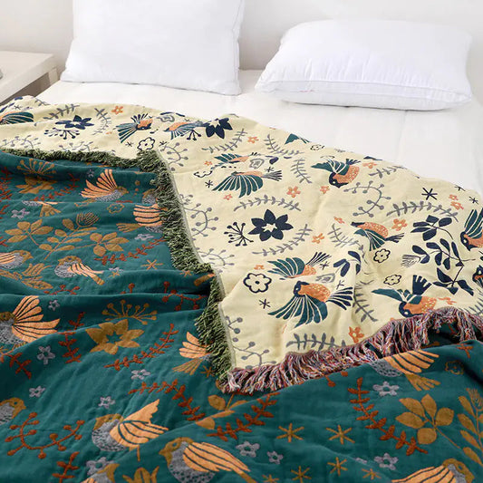 Reversible Bird Throw Blanket Kia Day Design