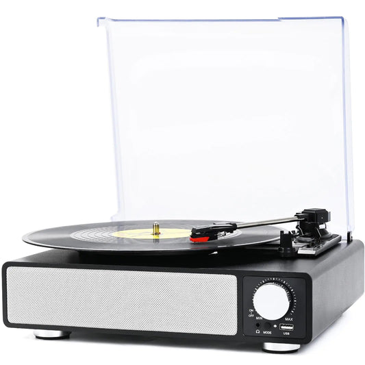 Black 3-Speed Bluetooth Wireless Record Player with Speakers - Kia Day Design