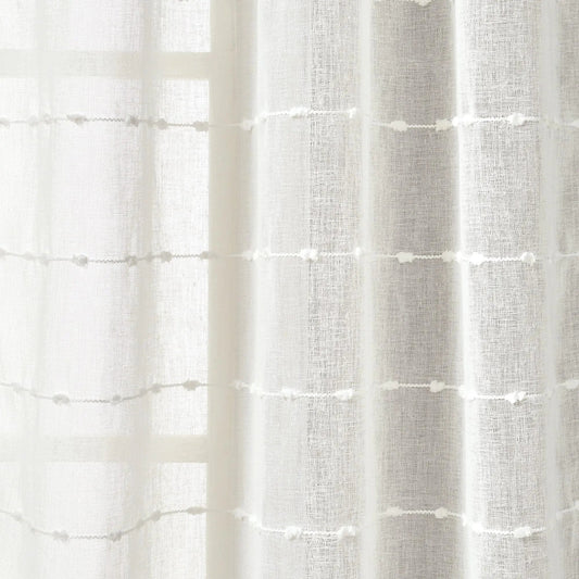 Beige Sheer Textured Grommet Window Curtain Set - White Grommet Pair 38"W x 95"L (Pack of 2) - curtains