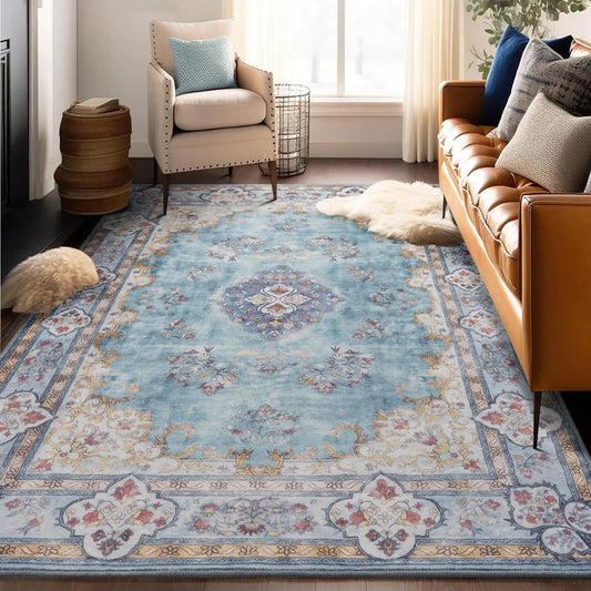 Blue Faux Wool Non Slip Non-Shedding Washable Rug - Kia Day Design