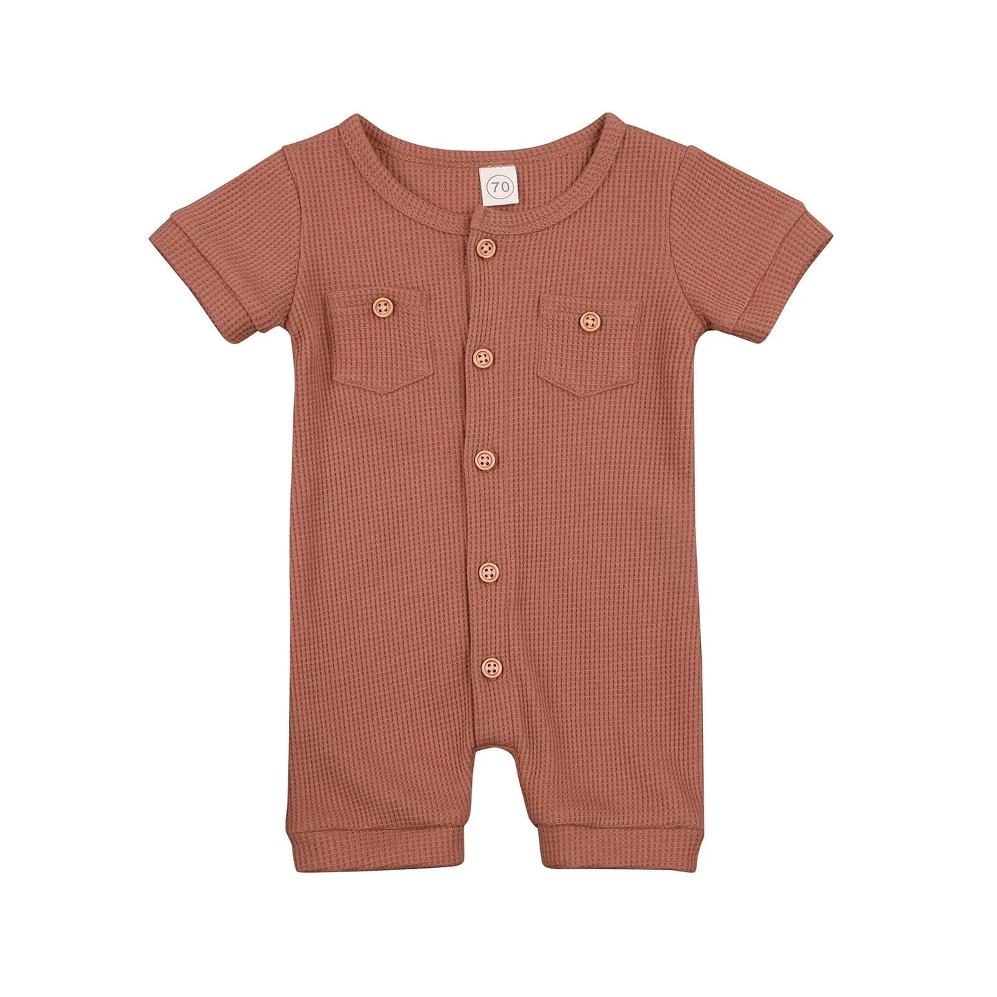 Solid Color Short Sleeve Round Neck Button Baby Playsuit Kia Day Design