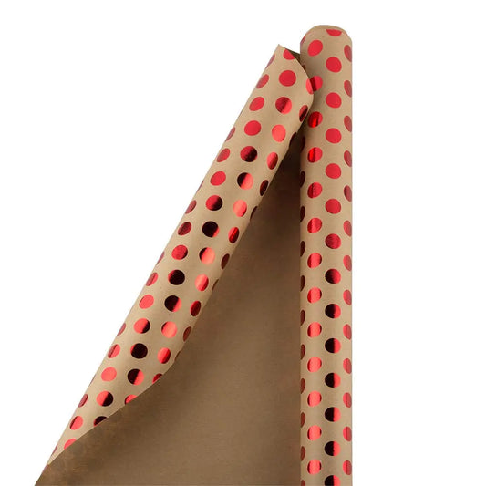 JAM Paper Red Foil Polka Dots Brown Kraft Wrapping Paper - - wrapping paper