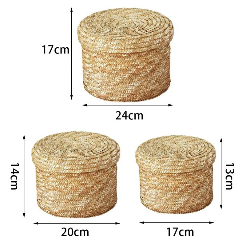 3-Piece Handmade Woven Storage Basket Set with Lids Kia Day Design