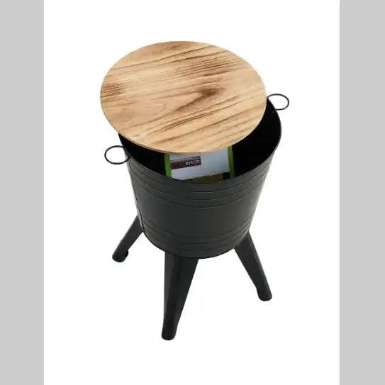 Farmhouse Rustic Distressed Metal Accent Cocktail Table With Wood Top-BLK, Set Of 2 Kia Day Design