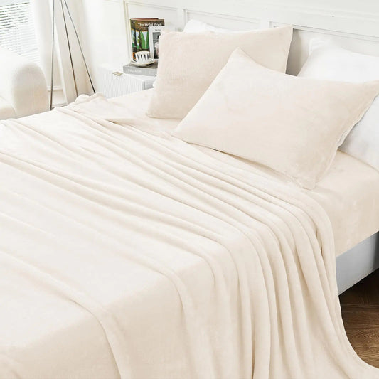 4Pc Ivory King Size Fleece Sheet Set - Kia Day Design
