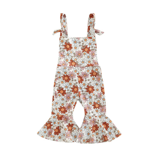 Infant Toddler Baby Girl Romper Jumpsuit Sleeveless Halter Floral One Piece Outfit Bell Bottom Overalls Summer Clothes (White 6-12 Months)