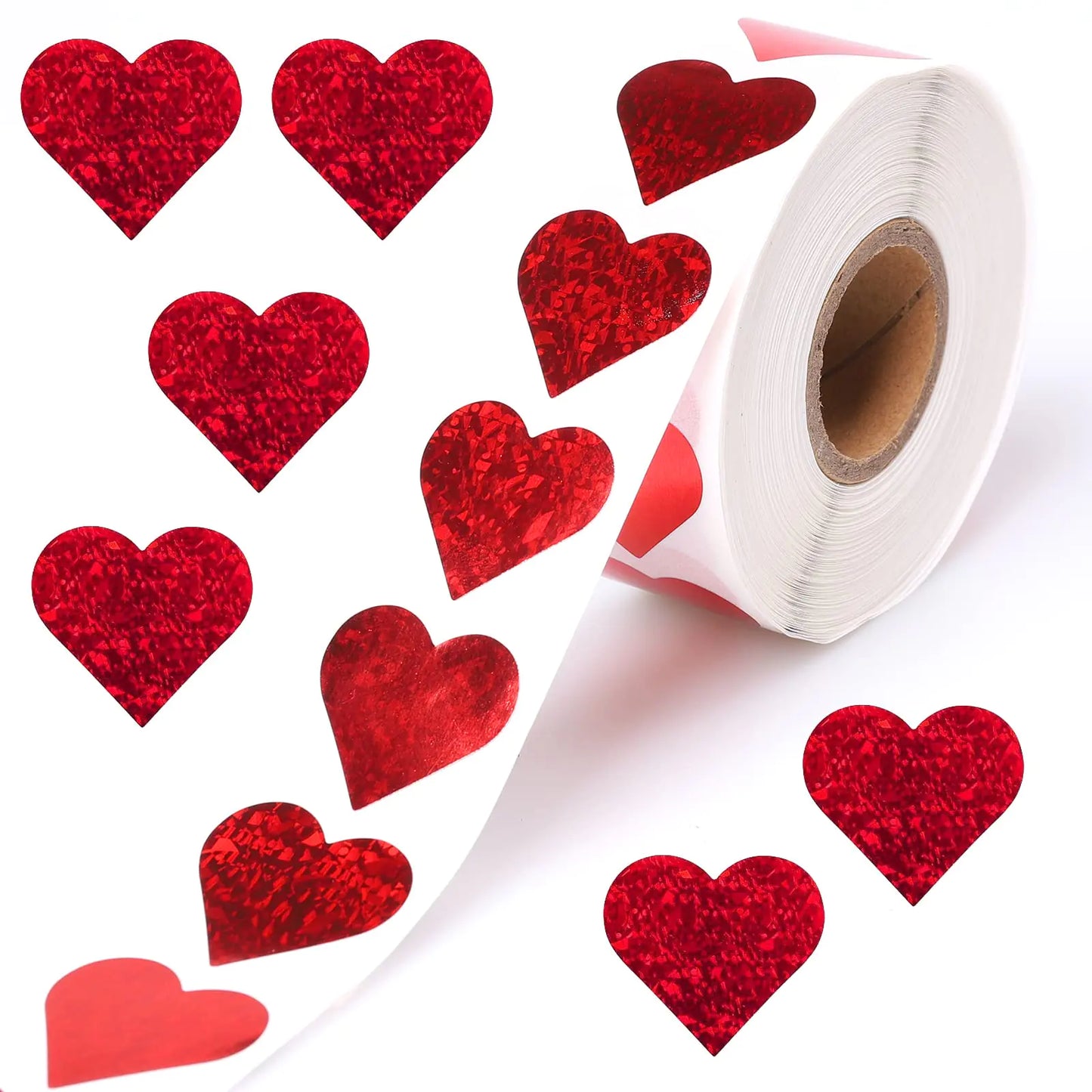 1000 Pcs 1" Holographic Red Heart Stickers Roll Glitter Tiny Hearts Sticker for Kids Use for Valentines Day Love Decorations Award Charts Scrapbooking Crafts