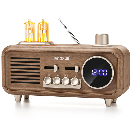 Bingxue Vintage Clock Radio FM with Bluetooth Speaker Portable Retro Radios with 2 Warm Light Strong Reception and Bluetooth 5.4 Fast Connectivity Transistor Plug in Wall for Home Kitchen Cafe - Kia Day Design