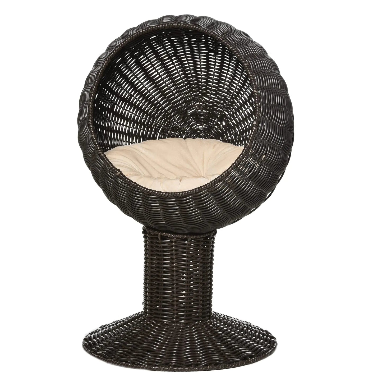 Pawhut 28" Hooded Rattan Wicker Elevated Cat Bed - Coffee/Beige - - cat perch