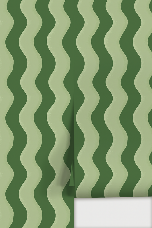 Ziggy Stripe Wallpaper, green and sage - LUXE Peel & Stick - Wallpaper