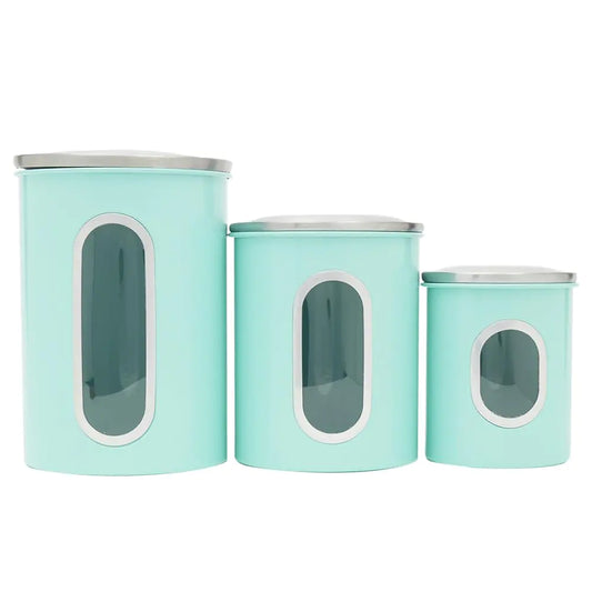 Retro Turquoise 3 Piece Canister Set with See-Through Windows