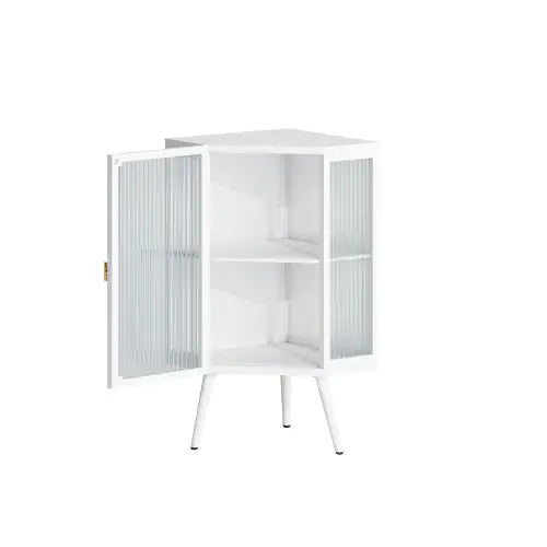 Floor Triangular Cabinet with Tempered Glass Door and Storage Shelves - Kia Day Design