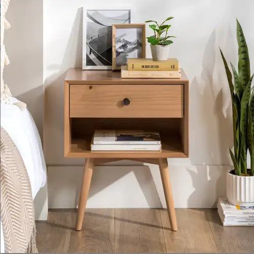 Single-Drawer Solid Wood Nightstand - Kia Day Design