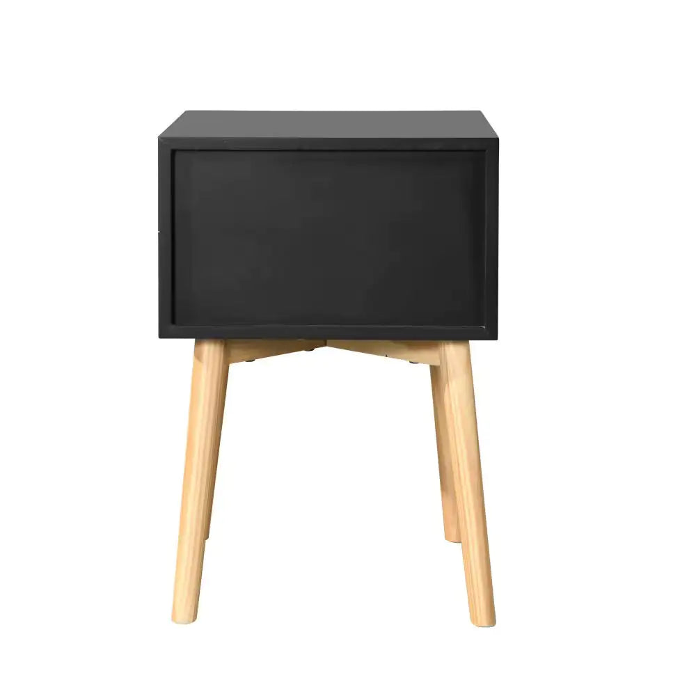Black Side Table with 2 Drawers and Rubber Wood Legs - Kia Day Design