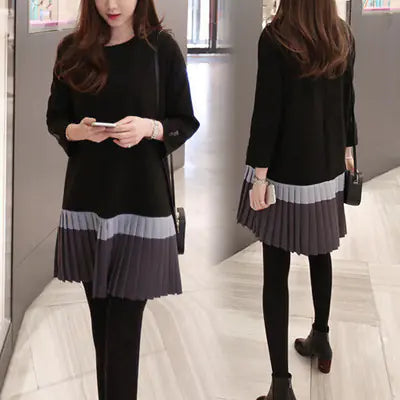 Maternity Dress, Loose Plus Size Sweater Dress - black 2XL - dress
