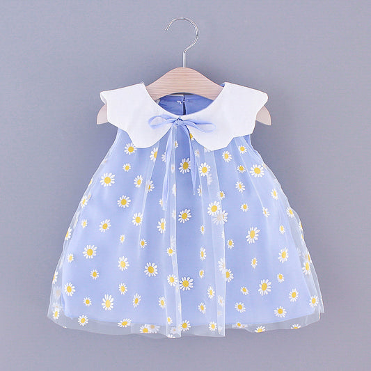 Sweet Mesh Sleeveless Kids Dress - Light Blue 110cm - baby dress