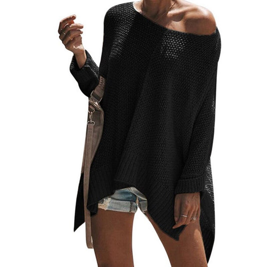 Fall Winter Off-Shoulder Sweater for Women Loose Fit - Black M - Women's Fashion - Women's Clothing - Sweaters