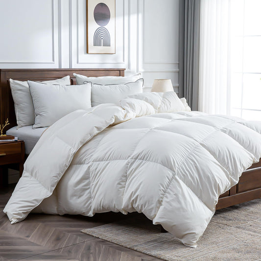 BPC Feather Down Fibers Comforter Oversized Queen Medium Warmth White - - blanket