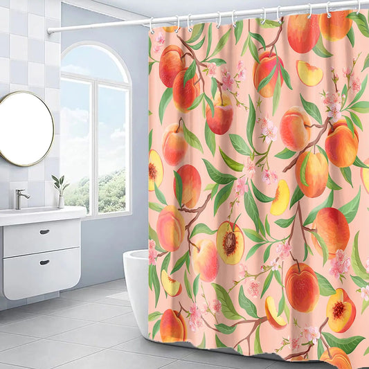 Pink Peach Waterproof Fabric Shower Curtain with 12 Hooks - Kia Day Design