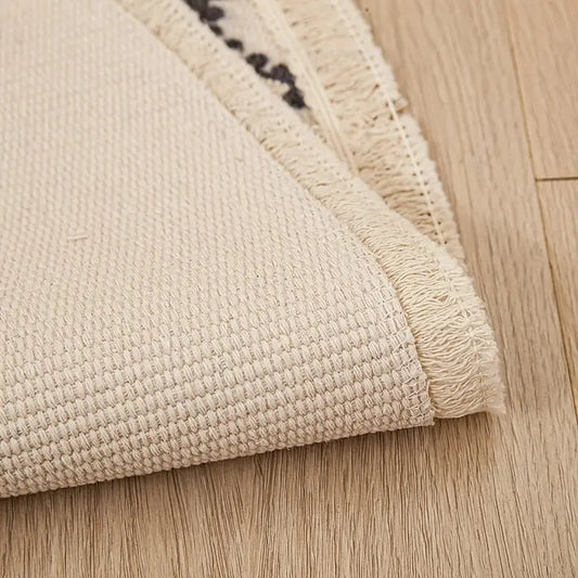 Black and White Mandala Round Cotton Area Rug with Tassels - Kia Day Design