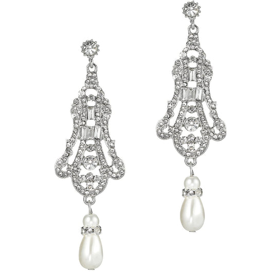 Art Deco Pearl Drop Earrings 1920s Gatsby Style - - earrings