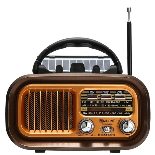 Solar Battery Operated Rechargeable Small Vintage AM FM Shortwave Radio - Kia Day Design