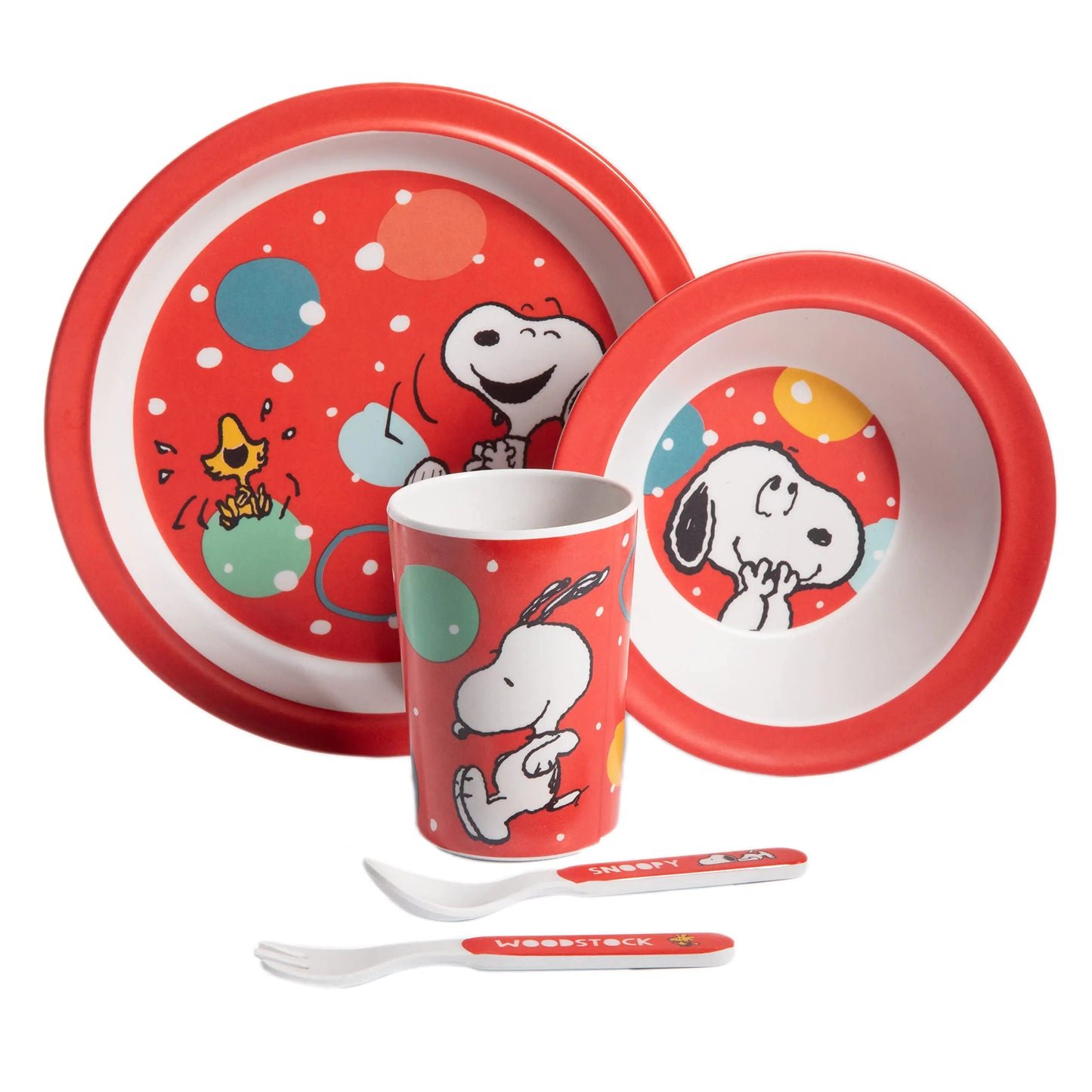 Peanuts Snoopy Fun Times 5-Piece Bamboo Melamine Dinnerware Set - - plate set