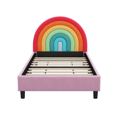 Rainbow Design Upholstered Twin Platform Bed - - bed frame