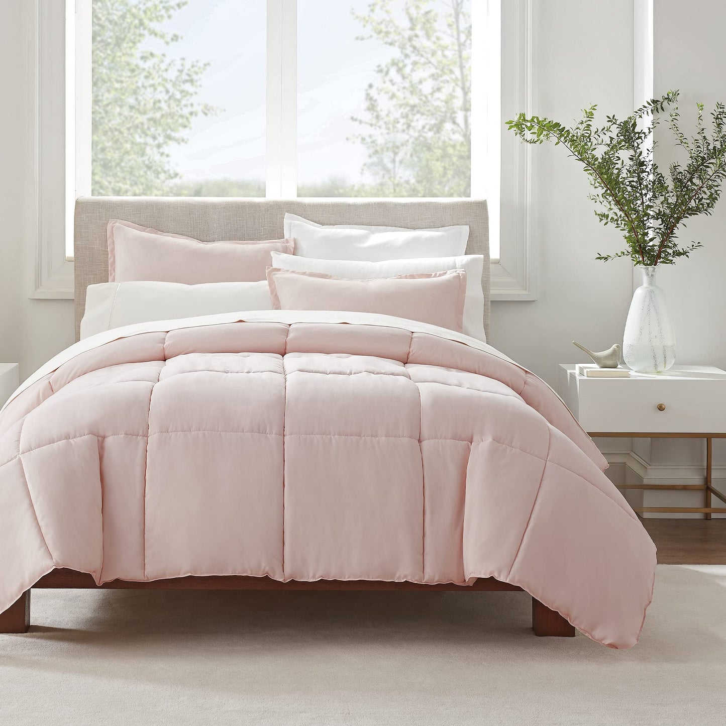 SERTA Simply Clean Ultra Soft Hypoallergenic Solid 3 Piece Comforter Set King Blush - - blanket