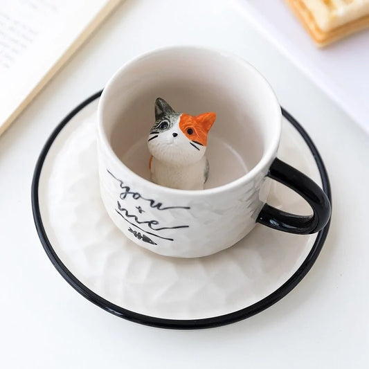 Cute Cat Relief Ceramic Mugs - Red 6.8 x 8 x 14 CM - mug