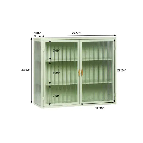 Mint Green Glass Double Door Wall Cabinet With Three Levels - Kia Day Design