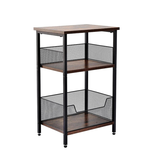 Small 3-Tier Side Table with Storage Shelves - without USB Ports Brown & Black Pack of 1 - table