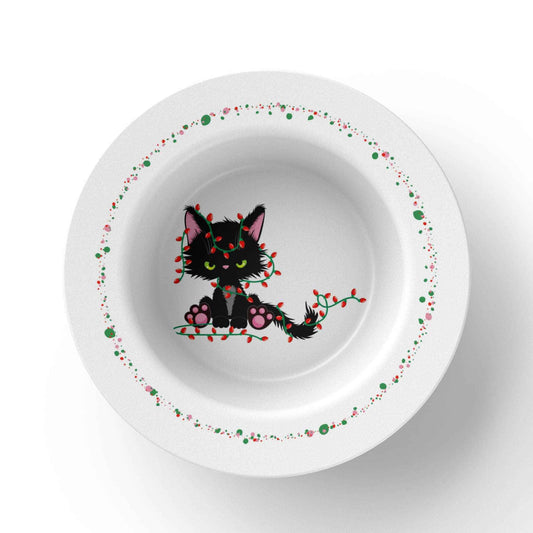 Christmas Cat Tangled in Lights Bowl – 8.5" Holiday Dinnerware - - Collectible Bowls, Plates, & Platters