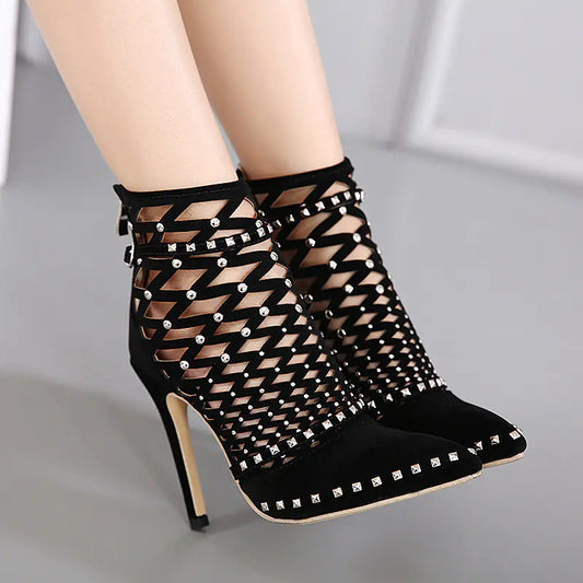 Fall Womens Studded Ankle Boots & Heels - black 39 - heels