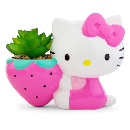 Toynk Sanrio Hello Kitty Strawberry 5-Inch Ceramic Planter with Artificial Succulent - - decor