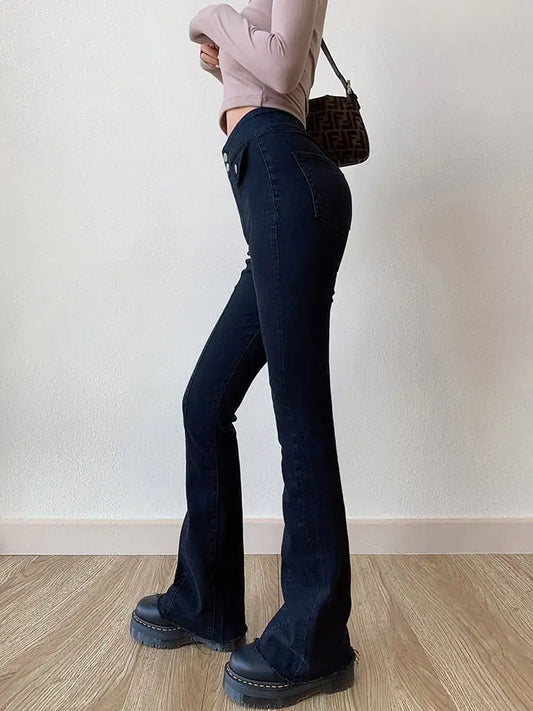 American Retro Slim Fit Double Button Pocket Jeans - Black XS - jeans